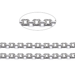 Platinum Brass Cable Chains, Diamond Cut Chains, Unwelded, Faceted, with Spool, Oval, Cadmium Free & Nickel Free & Lead Free, Platinum, 4x3x1mm, about 301.83 Feet(92m)/roll
