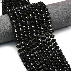 Black Onyx Бусины из натурального черного оникса, окрашенная и подогревом, граненые, рондель, с бисером, 8.5~10x5.5~6.5 мм, отверстие : 1 мм, около 43~45 шт / нитка, 15.35'' (39 см)