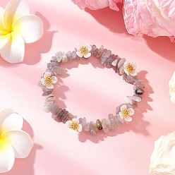 Лабрадорита Эластичные браслеты из натурального лабрадорита для женщин, с искусственным жемчужным цветком из АБС-пластика, внутренний диаметр: 2 дюйм (5 см)