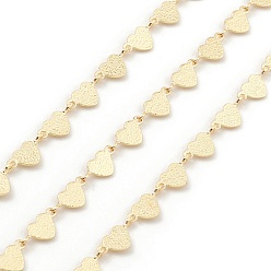 Real 18K Gold Plated Brass Heart Link Chains, Unwelded, with Spool, Real 18K Gold Plated, 5x10x0.5mm