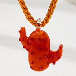 Оранжево-Красный Женские кулоны-кактусы ручной работы в стиле лэмпворк, оранжево-красный, 15.94 дюйм (40.5 см), Кулон : 26x30 мм