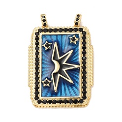 Звезда Латунные микро проложить кубического циркония подвески, прямоугольные, с эмалью, стойки покрытие, долговечный, без свинца и без кадмия, реальный 18 k позолоченный, звезда, 36x24x3 мм, отверстие : 3 мм