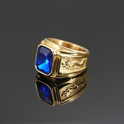 Средно-синий 304 Кольца для мужчин из нержавеющей стали с кубическим цирконием и узором в виде дракона, прямоугольные, светло-синий, размер США 8 (18.1 мм)