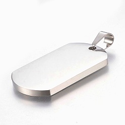 Stainless Steel Color 304 Stainless Steel Pendants, Smooth Surface, Rectangle, Stamping Blank Tags, Stainless Steel Color, 40x22x3mm, Hole: 5x10mm