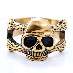 Antique Golden Stainless Steel Skull Finger Ring, Antique Golden, US Size 10(19.8mm)