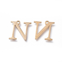Letter N 304 Stainless Steel Charms, Greek Alphabet, Golden, Letter.N, 13x13x1mm, Hole: 1.2mm
