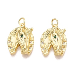 Настоящее золото 18K Латунные микро проложить кубического циркония подвески, лошади прелести, реальный 18 k позолоченный, 19.5x15x7.5 мм, отверстие : 3 мм, Перейти кольцо: 5x0.8 мм, 3 мм внутренним диаметром