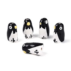 Черный Ручной фарфоровые керамические шарики, пастельный фарфор, пингвин, чёрные, 16x9x10 мм, отверстие : 1.4 мм