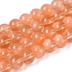 Сэнди Коричневый Прозрачные стеклянные нити, имитирующие кошачий глаз, круглые, песчаный коричневый, 8~8.5 мм, отверстие : 0.8~1.2 мм, около 103~110 шт / нитка, 29.13~32.28 дюйм (74~82 см)