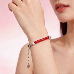 Rose Nacré Barre en forme de cœur 304 Bracelets à maillons en acier inoxydable et strass, bracelets chaîne câblée pour femmes, perle rose, 5.91 pouce (15 cm)