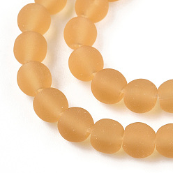 Goldenrod Transparent Glass Beads Strands, Frosted, Round, Goldenrod, 4~4.5mm, Hole: 0.8mm, about 97~99pcs/strand, 14.76 inch~14.96 inch(37.5~38cm)