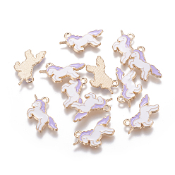 Lilac Alloy Enamel Pendants, Unicorn, Light Gold, Lilac, 20x15x1.5mm, Hole: 1mm