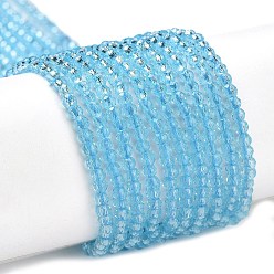 Light Sky Blue Transparent Glass Beads Strands, Faceted Round, Light Sky Blue, 2x2mm, Hole: 0.6mm, about 184pcs/strand, 14.49''(36.8cm)