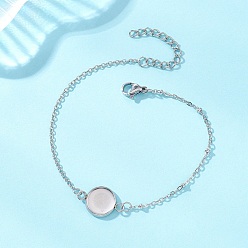 Нержавеющая Сталь Цвет 304 изготовление браслетов-спутников из нержавеющей стали, с плоскими круглыми настройками кабошон, не тускнеет, цвет нержавеющей стали, лоток : 10 мм, 7.28 дюйм (18.5 см)