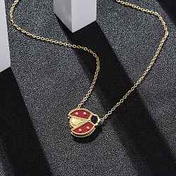 Настоящее золото 18K 304 Женские ожерелья с подвеской в виде божьей коровки из нержавеющей стали темно-красного цвета и эмалью, ионное покрытие (ip), реальный 18 k позолоченный, 16.75 дюйм (42.55 см)
