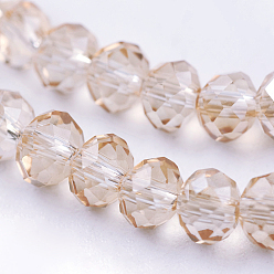 Pale Goldenrod Electroplate Glass Beads Strands, Faceted Rondelle, Pale Goldenrod, 3.5x2.5~3mm, Hole: 1mm, about 165~169pcs/strand, 15~16 inch(38~40cm)