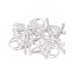Silver Tibetan Style Toggle Clasps, Lead Free and Cadmium Free, Silver Color Plated, Flower: 18x19mm, Bar: 4x24mm, Hole: 2mm