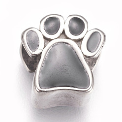 Черный 304 из нержавеющей стали европейские шарики, с эмалью, бусины с большим отверстием, след, чёрные, цвет нержавеющей стали, 11x10x7 мм, отверстие : 5 мм