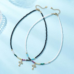 (52) Непрозрачная лаванда 2 шт. 2 цвета 304 подвеска-крест из нержавеющей стали с натуральным рубином, золотистым блеском обсидиана, розового кварца, малахита и желтого опала, круглые и гальванизированные стеклянные рондели, ожерелья для женщин, золотые, разноцветные, 15.59 дюйм (39.6 см), 1 шт / цвет