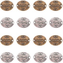 (52) Непрозрачная лаванда Коннекторы, сплав, тибетский стиль , овальной формы со словом ручной работы, старинное серебро и античная бронза, 31x18x1.5 мм, отверстия: 3 mm, 30x19x1.5 mm, отверстия: 2.5 мм, 100 шт / коробка