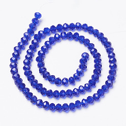 Blue Glass Beads Strands, Faceted, Rondelle, Blue, 8x6mm, Hole: 1mm, about 65~68pcs/strand, 15.7~16.1 inch(40~41cm)
