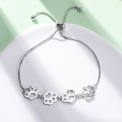 Платина Латунные браслеты-слайдеры с цепочкой-коробкой, латунные браслеты с кошачьими лапками для женщин, платина, внутренний диаметр: 2-1/8~ 2-1/2 дюйм (5.4~6.5 см)