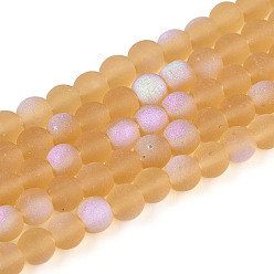 Сэнди Коричневый Матовые прозрачные стеклянные бусины, круглые, с половиным покрытием, с покрытием AB цвета, песчаный коричневый, 4~4.5 мм, отверстие : 0.6 мм, около 97~100 шт / нитка, 14.76~15.16'' (37.5~38.5 см)