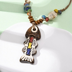 Разноцветный Керамическая подвеска в виде рыбы, регулируемые ожерелья из вощеного шнура для женщин, красочный, 18.98~29.53 дюйм (48.2~75 см)