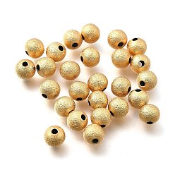 Настоящее золото 18K Латунные бусины, долговечный, матовым круглым, без никеля , реальный 18 k позолоченный, 6x5.5 мм, отверстие : 1.6 мм