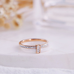 Розовое Золото Прямоугольные перстни из нержавеющей стали со стразами и керамикой, белые, розовое золото , размер США 6 (16.5 мм)