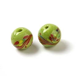 Светло-зеленый Коричневый Бусины лэмпворк , круглые, оливковый, 11~12.5x10~12 мм, отверстие : 1~1.8 мм