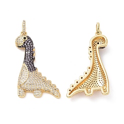 Clear Brass Micro Pave Cubic Zirconia Pendants, Cadmium Free & Lead Free, Dinosaur Charms, Real 18K Gold Plated, Clear, 39x22x5mm, Hole: 3.5x4mm