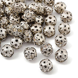 Платина Латунные бусины со стразами , долговечный, стойки покрытие, без кадмия и без свинца, круглые, платина, 8x7.5 мм, отверстие : 0.9 мм