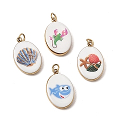 Mixed Color Printed 304 Stainless Steel Pendants, Oval Charms, Ion Plating(IP), Long-Lasting Plated, Golden, Mixed Color, 18x12x3mm, Hole: 2.5mm