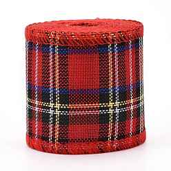 (123L) Белый крем непрозрачный блеск Лента из полиэстера с имитацией льна, льняная проволочная кромочная лента, шотландка шаблон, для поделок ремесел, Рождество, свадьба, украшение дома, огнеупорный кирпич, 2-3/8 дюйм (60 мм), 5 м / рулон (5.5 ярдов / рулон)