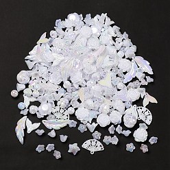 Blanco Kit de búsqueda de joyería estilo perla de imitación diy, incluyendo cuentas de plástico, cabujones, eslabones y colgantes, mariposa/abanico/flor/cola de pez/formas redondas, blanco, 6~40x10~40x2.5~12 mm, agujero: 1.4~3.2 mm, Sobre 645 unidades / 500 g