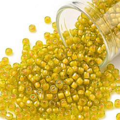 (302) Inside Color Jonquil/Apricot Lined Тохо 8/0 круглые бусины, японский бисер, (302) внутри цвета жонкиль / абрикос на подкладке, 3 мм, отверстие : 1 мм, Около 1110 шт / 50 г