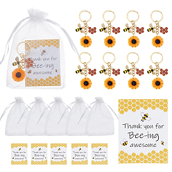 (52) Непрозрачная лаванда 30шт. брелки из эмалевого сплава, с железными кольцами и мешочками из органзы и бумажной карточкой, цветок с пчелами, золотые, разноцветные, 77 мм