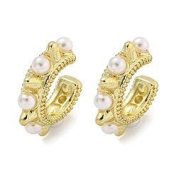 Настоящее золото 18K Кольцо с заклепками, латунные серьги-каффы с покрытием, пластиковые серьги с искусственным жемчугом для женщин, без кадмия и без свинца, долговечный, реальный 18 k позолоченный, 16x4 мм