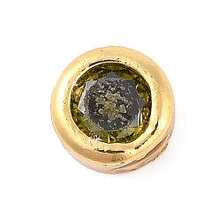 Цвет Оливы Покрытие стойки плоские круглые латунные микропаве кабошоны из кубического циркония, без кадмия и без свинца, долговечный, реальный 18 k позолоченный, оливковый, 4x2 мм