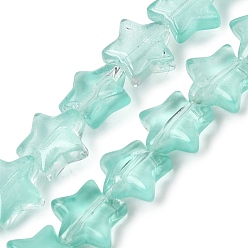 Бледно-бирюзовый Прозрачный стеклянный бисер нить, звезда, бледные бирюзовая, 10x10x4 мм, отверстие : 0.8 мм, около 40 шт / нитка, 13.39~14.17 дюйм (34~36 см)