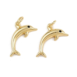 Dolphin Латунные микро проложить кубического циркония подвески, с целью перехода в кольце, морские животные амулеты, стойки покрытие, долговечный, без свинца и без кадмия, реальный 18 k позолоченный, дельфин, 18.5x19x2 мм, отверстие : 3 мм