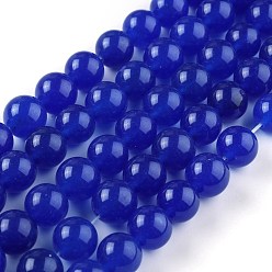 Blue Natural White Jade Beads, Round, Dyed, Blue, 10mm, Hole: 1.2mm, about 38pcs/strand, 14.57''(37cm)
