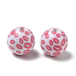 Lip Printed Opaque Acrylic Beads, Round, Lip, 20mm, Hole: 2.8mm