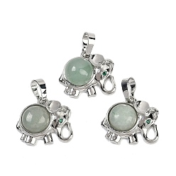 Зеленый Авантюрин Естественный зеленый авантюрин подвески, подвески в виде слона из латуни с покрытием из стразов, платина, без кадмия и без свинца, 17.5x20.5x8 мм, отверстие : 5x8 мм