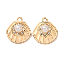 Золотой Подвески из сплава и АБС-пластика с имитацией жемчуга и страз., шарм в форме ракушки, золотые, 18x16x6.5 мм, отверстие : 1.8 мм