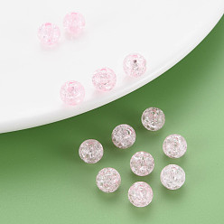 Pink Transparent Crackle Acrylic Beads, Round, Pink, 8x7mm, Hole: 1.8~2mm, about 1745pcs/500g