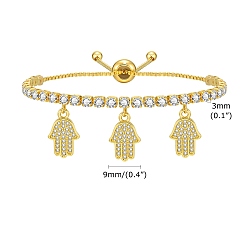 Palm Регулируемые браслеты-слайдеры из золотой нержавеющей стали с микропаве и фианитами, браслеты с подвесками для женщин, ладонь, 4-3/4~9-1/2 дюйм (12~24 см)