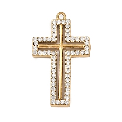Настоящее золото 18K 304 микро нержавеющей стали прокладывать Цирконом подвески, крест прелести, ионное покрытие (ip), реальный 18 k позолоченный, 27.5x16x2.5 мм, отверстие : 1.4 мм