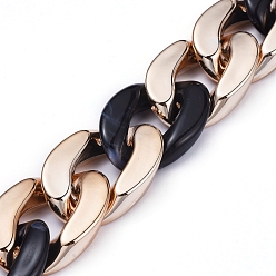 Black Handmade Curb Chains, Twisted Chains, with Acrylic Linking Rings and CCB Plastic Linking Rings, for Jewelry Making, Black, Link: 29x21x6mm, 30x21x6mm, 39.37 inch(1m)/strand